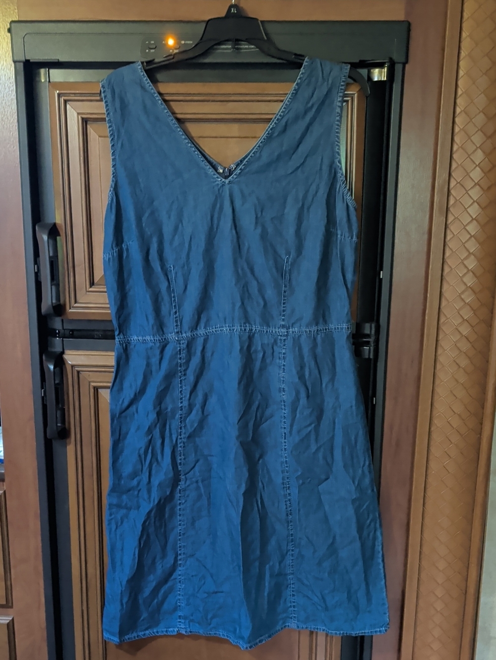 Classic V-Neck Cotton Denim Blue Sleeveless Dress